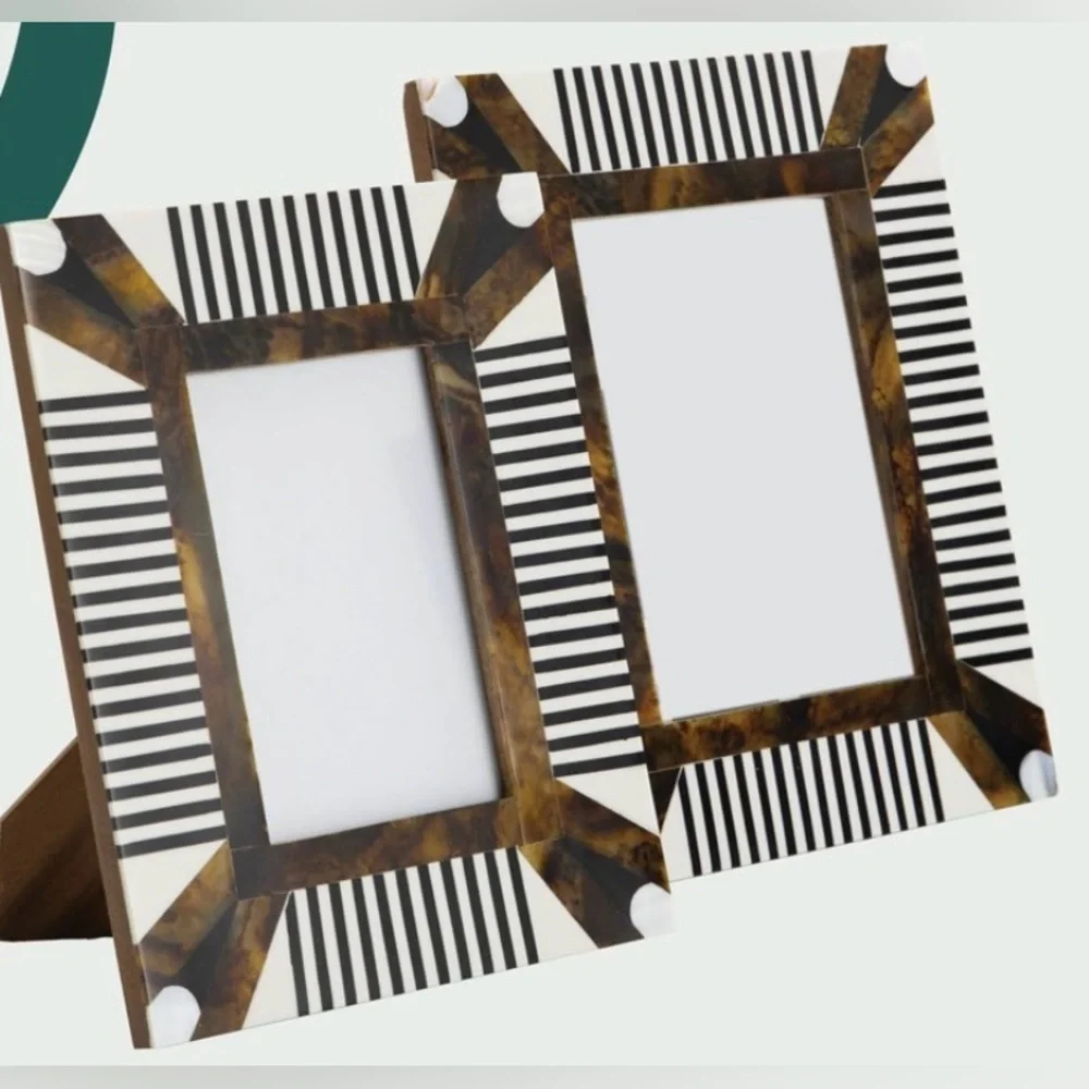 Elegant Gold and Black Striped Picture Frame Set